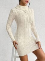 Rochie Tricotata Scurta Dagmar Alba Cu Model In Relief - imagine 3
