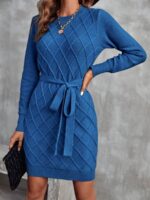 Rochie Tricotata Scurta Kahira Albastra Cu Model In Relief