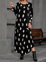 Rochie Lunga Beverly Neagra Cu Model Cu Pene Multicolore - imagine 5