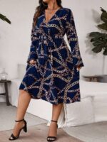 Rochie Midi Emilie Albastru Inchis Cu Cordon - Marimi Mari