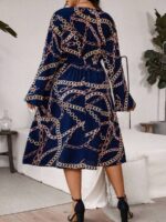 Rochie Midi Emilie Albastru Inchis Cu Cordon - Marimi Mari - imagine 2