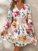 Rochie Scurta Vania Alba cu Print Floral Multicolor - imagine 3