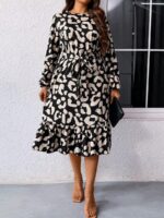 Rochie Midi Treva Neagra Cu Print Alb - Marimi Mari - imagine 4