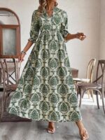 Rochie Lunga Solviera Gri Cu Print Verde