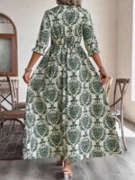 Rochie Lunga Solviera Gri Cu Print Verde - imagine 2