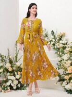 Rochie Lunga Fahima Galbena Inflorata - imagine 3