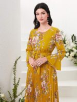 Rochie Lunga Fahima Galbena Inflorata - imagine 4