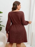 Rochie Tricotata Scurta Aleta Maronie - Marimi Mari - imagine 2