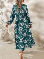 Rochie Lunga Ginger Verde Cu Model Floral Alb - imagine 4