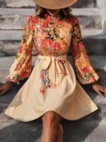 Rochie Scurta Gloria Portocalie Inflorata - imagine 3