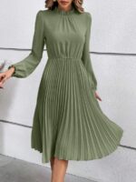 Rochie Midi Lucinda Khaki Cu Pliuri - imagine 5