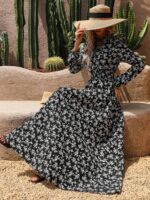 Rochie Lunga Plamena Neagra Inflorata