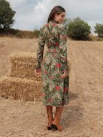 Rochie Midi Maira Verde Cu Model Floral - imagine 2