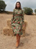 Rochie Midi Maira Verde Cu Model Floral