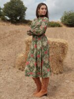 Rochie Midi Maira Verde Cu Model Floral - imagine 3