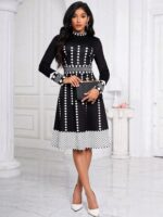 Rochie Scurta Yanira Neagra Cu Print Geometric Alb - imagine 3