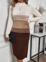 Rochie Tricotata Midi Kylie Maro cu Alb - imagine 3