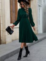 Rochie Midi Carlie Verde Inchis Cu Pliuri - imagine 3