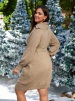 Rochie Tricotata Scurta Amna Bej - Marimi Mari - imagine 2