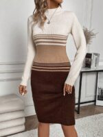 Rochie Tricotata Midi Kylie Maro cu Alb