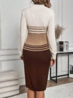 Rochie Tricotata Midi Kylie Maro cu Alb - imagine 2