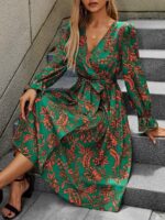 Rochie Midi Melita Verde Inflorata - imagine 3