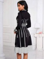 Rochie Scurta Yanira Neagra Cu Print Geometric Alb - imagine 2