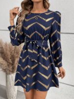 Rochie Scurta Giulia Bleumarin Cu Print Geometric Auriu - imagine 5