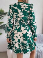 Rochie Scurta Afreen Verde cu Print Floral Bej - imagine 2