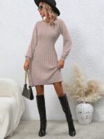 Rochie Scurta Tricotata Lesya Bej - imagine 3