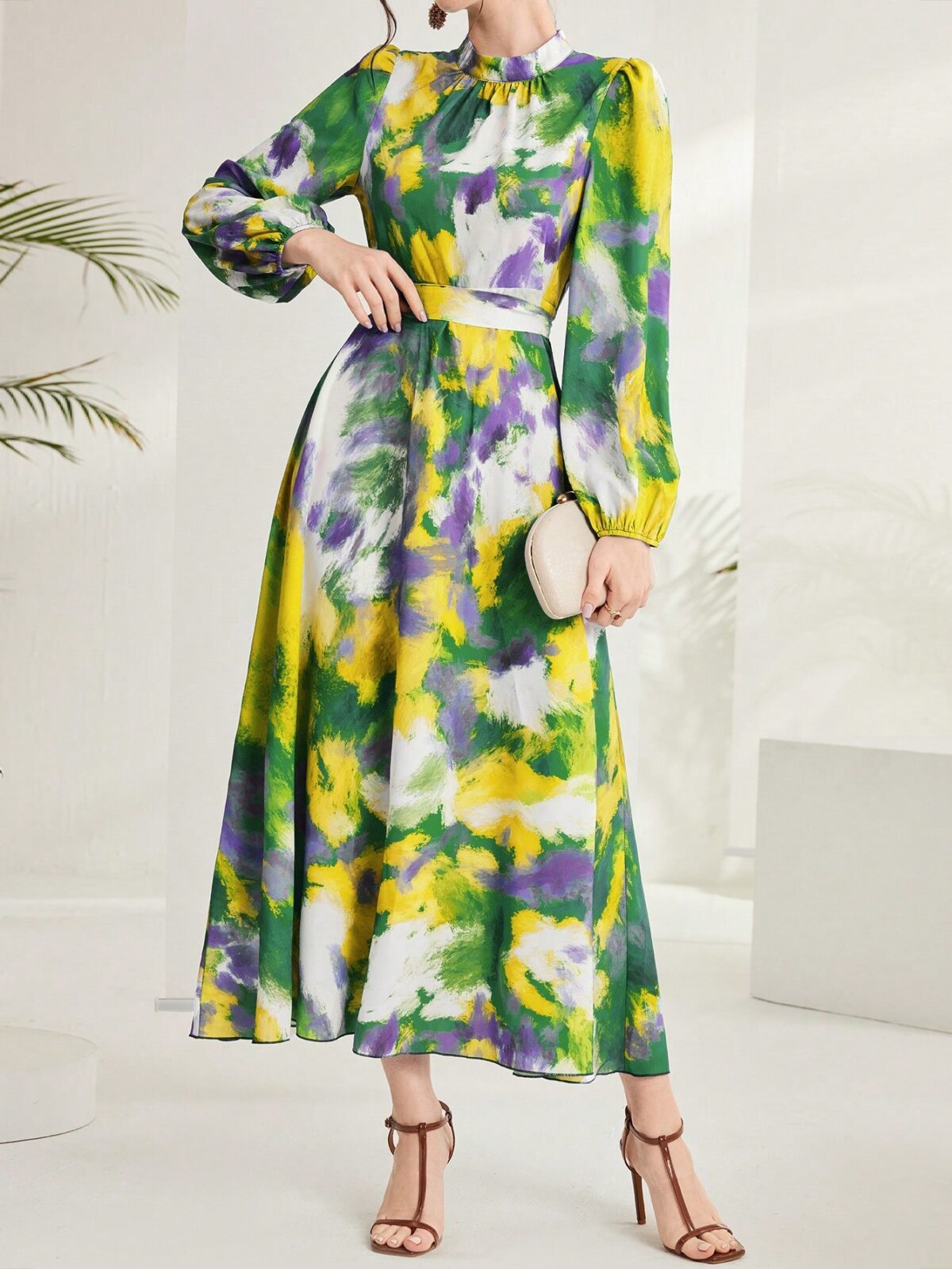Rochie Lunga Carolina Cu Print Multicolor - imagine 1