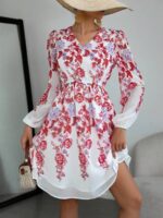 Rochie Scurta Valia Alba Inflorata