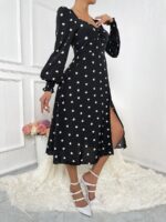 Rochie Midi Zoe Neagra Cu Inimioare Albe