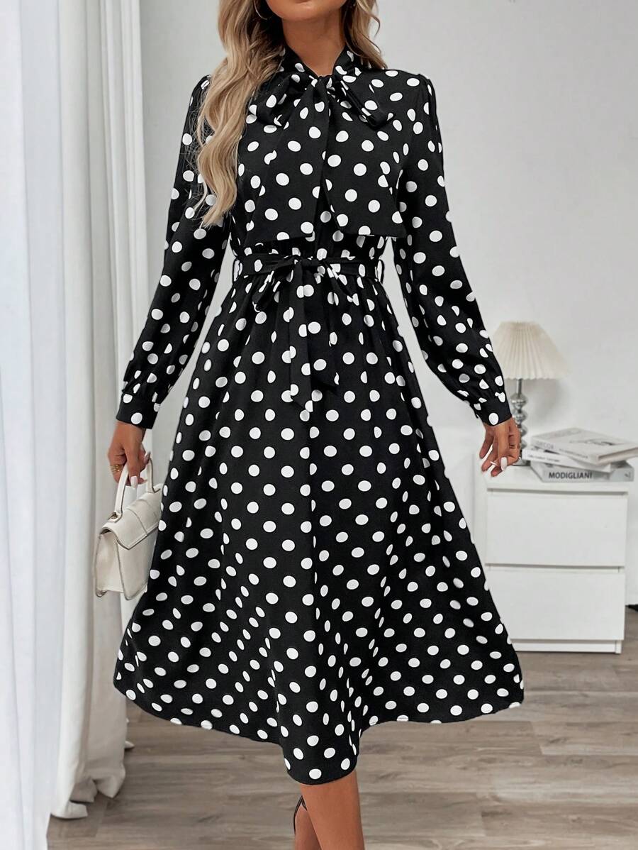 33 Rochie Midi Heike Neagra Cu Buline Albe - imagine 1