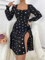 Rochie Midi Zoe Neagra Cu Inimioare Albe - imagine 3