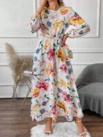 Rochie Lunga Nadejda Alba Inflorata