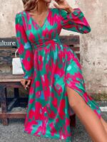 Rochie Midi Keshie Verde Cu Print Roz