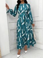 Rochie Lunga Dalmar Albastru Verzui Cu Print Alb - imagine 3