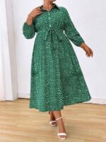 Rochie Lunga Klara Verde Cu Print Alb - Marimi Mari - imagine 3