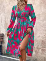 Rochie Midi Keshie Verde Cu Print Roz - imagine 3