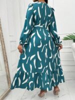 Rochie Lunga Dalmar Albastru Verzui Cu Print Alb - imagine 2