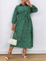 Rochie Lunga Klara Verde Cu Print Alb - Marimi Mari