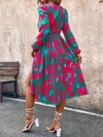 Rochie Midi Keshie Verde Cu Print Roz - imagine 2