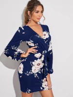 Rochie Scurta Vasilisa Albastru Inchis Inflorata - imagine 3
