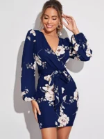 Rochie Scurta Vasilisa Albastru Inchis Inflorata