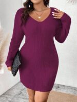 Rochie Tricotata Scurta Carmida Violet Cu Funda La Spate - Marimi Mari