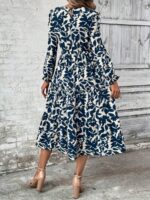 Rochie Midi Karine Alba Cu Model Cu Frunze Albastre - imagine 2