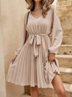 Rochie Scurta Alenka Crem Cu Pliuri - imagine 3