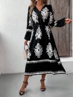 Rochie Lunga Senona Neagra Cu Print Alb