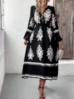 Rochie Lunga Senona Neagra Cu Print Alb - imagine 3